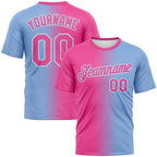Custom Light Blue Pink-White Gradient Fashion Performance T-Shirt