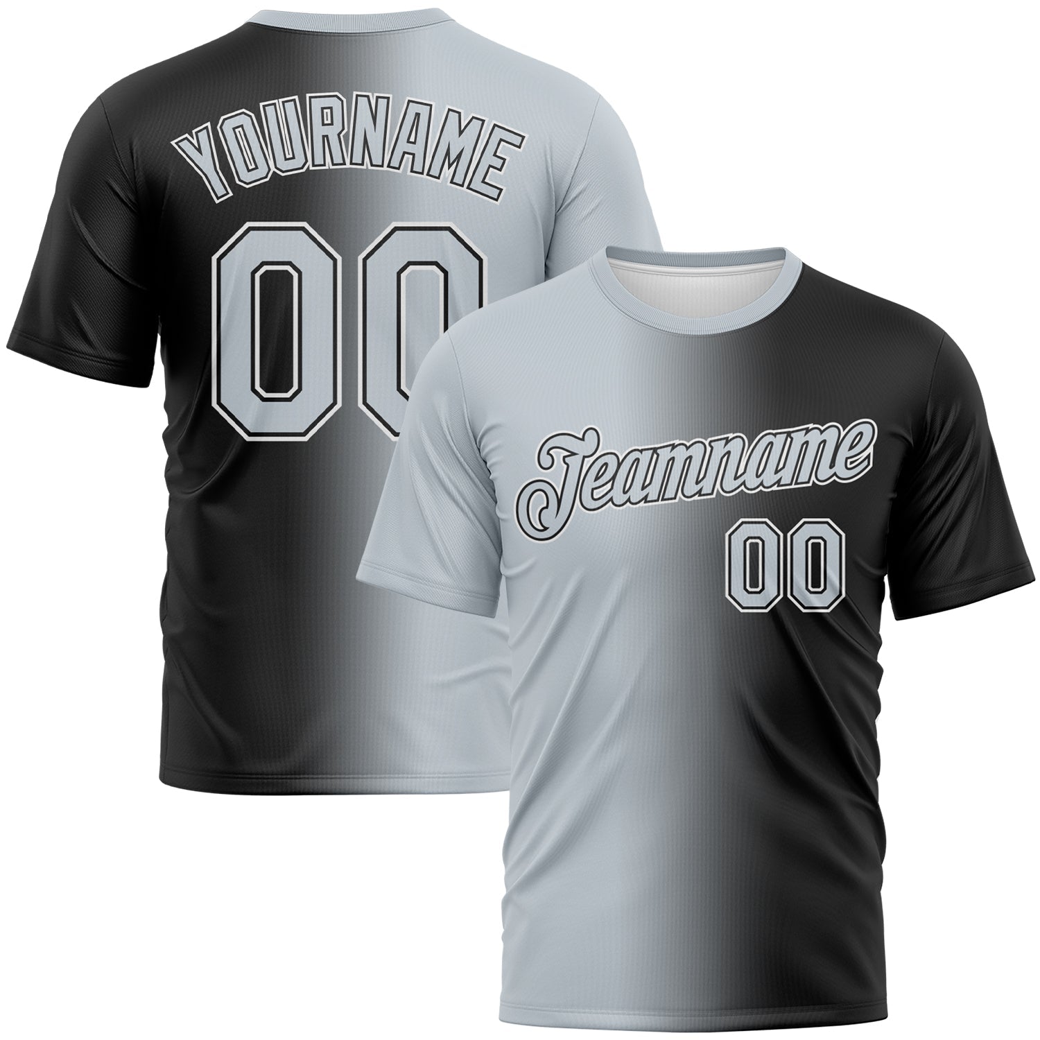 Custom Black Silver-White Gradient Fashion Performance T-Shirt