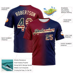 Custom Navy Vintage USA Flag Maroon-Cream Gradient Fashion Performance T-Shirt