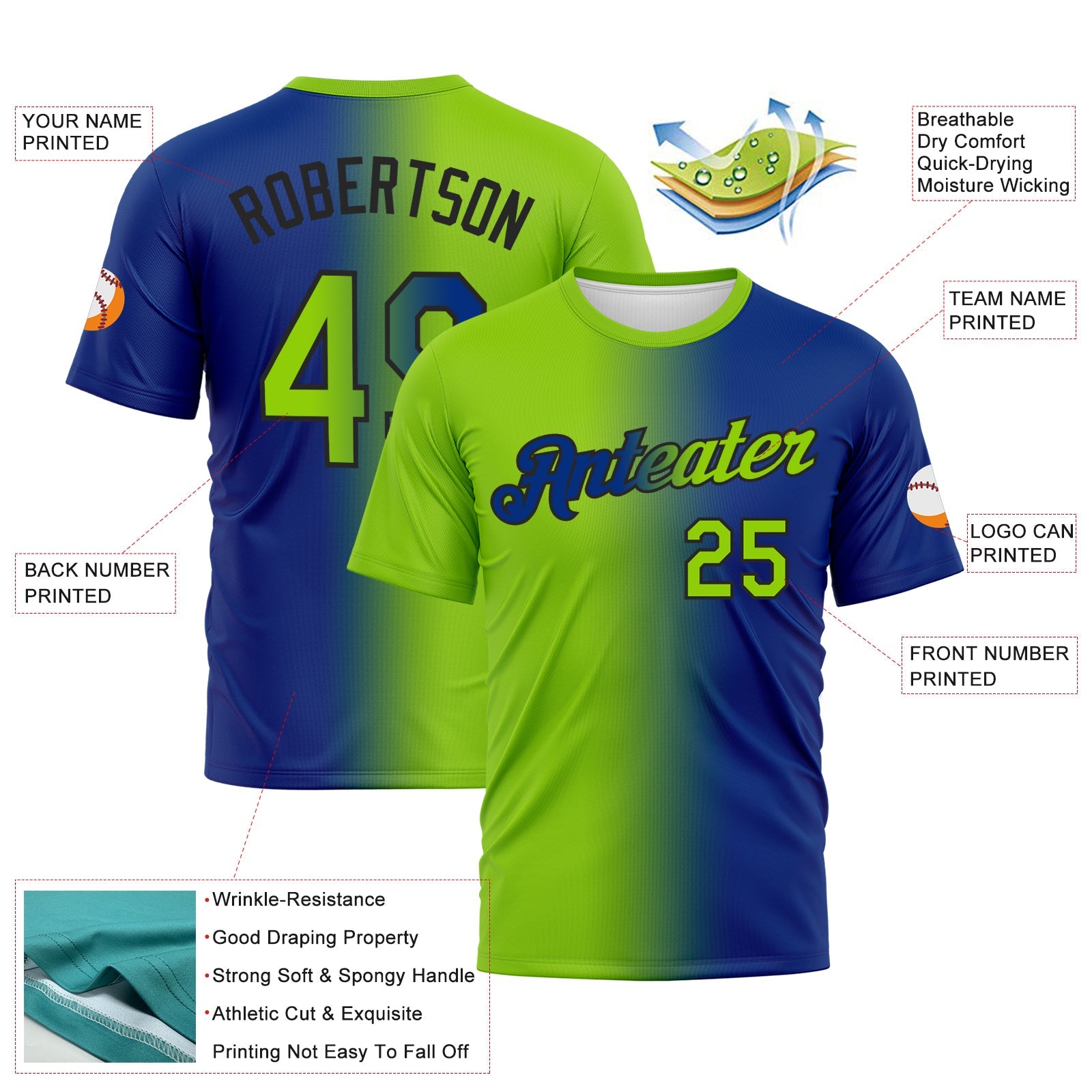 Custom Royal Neon Green-Black Gradient Fashion Performance T-Shirt