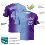 Custom Purple Light Blue-White Gradient Fashion Performance T-Shirt