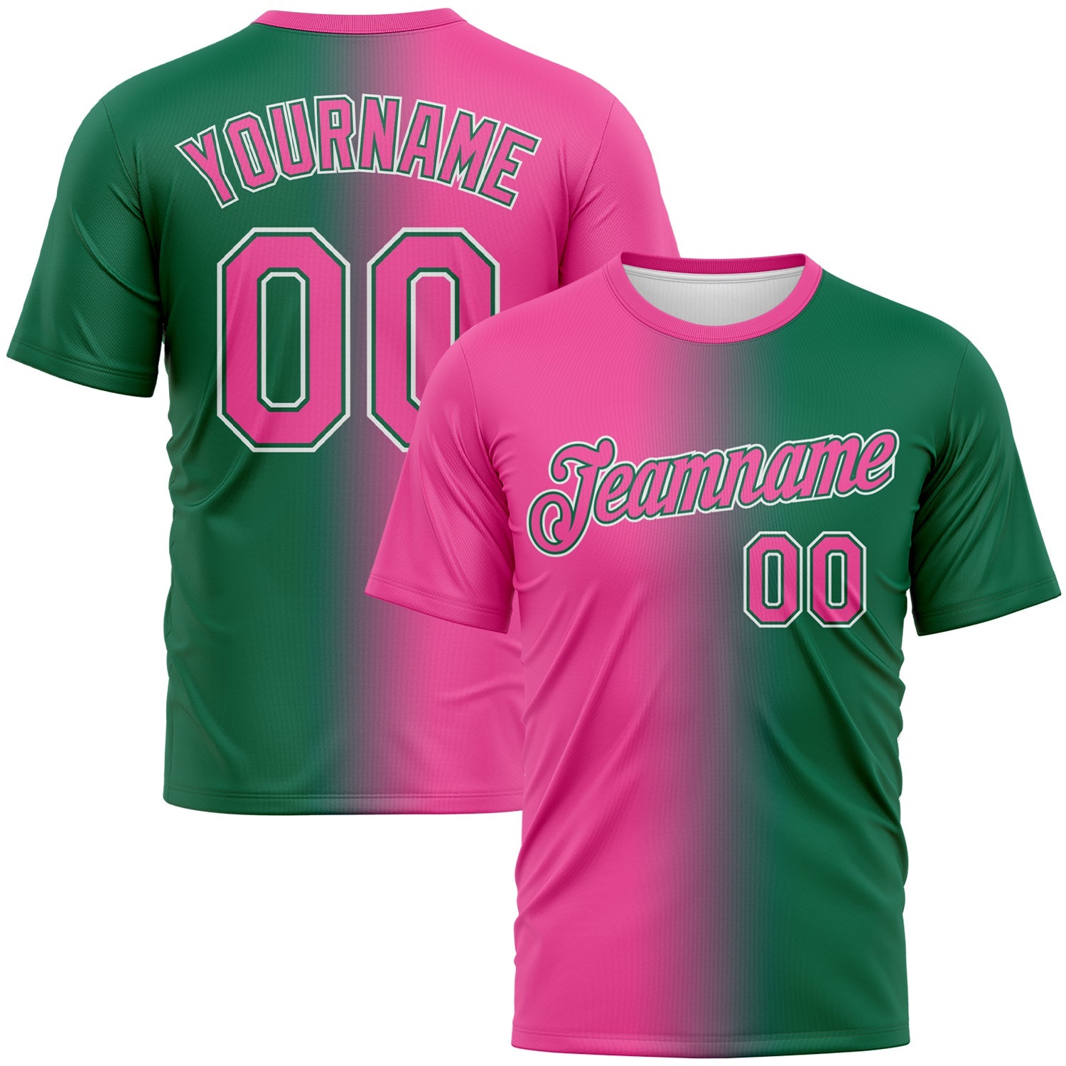Custom Kelly Green Pink-White Gradient Fashion Performance T-Shirt
