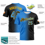 Custom Black Powder Blue-Gold Gradient Fashion Performance T-Shirt