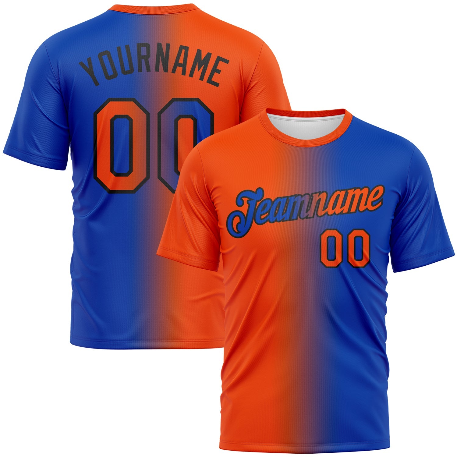 Custom Thunder Blue Orange-Black Gradient Fashion Performance T-Shirt
