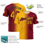 Custom Maroon Gold-Black Gradient Fashion Performance T-Shirt