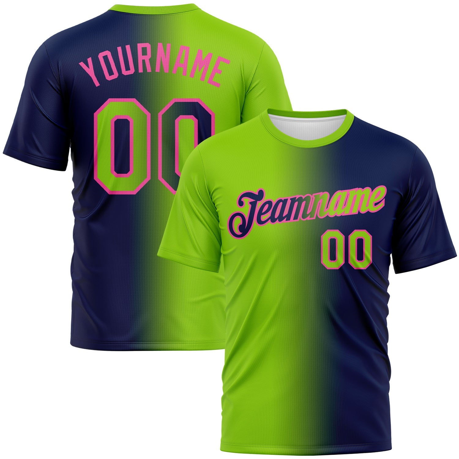 Custom Navy Neon Green-Pink Gradient Fashion Performance T-Shirt