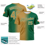 Custom Kelly Green Old Gold-White Gradient Fashion Performance T-Shirt
