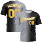 Custom Black Gold-Gray Gradient Fashion Performance T-Shirt