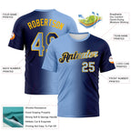 Custom Navy Light Blue-Gold Gradient Fashion Performance T-Shirt