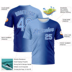 Custom Royal Light Blue-White Gradient Fashion Performance T-Shirt