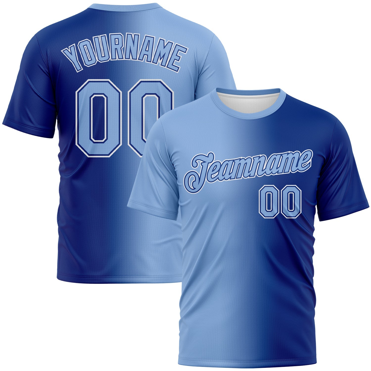 Custom Royal Light Blue-White Gradient Fashion Performance T-Shirt