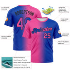 Custom Thunder Blue Pink-Black Gradient Fashion Performance T-Shirt