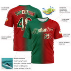 Custom Red Vintage Mexican Flag Kelly Green-City Cream Gradient Fashion Performance T-Shirt