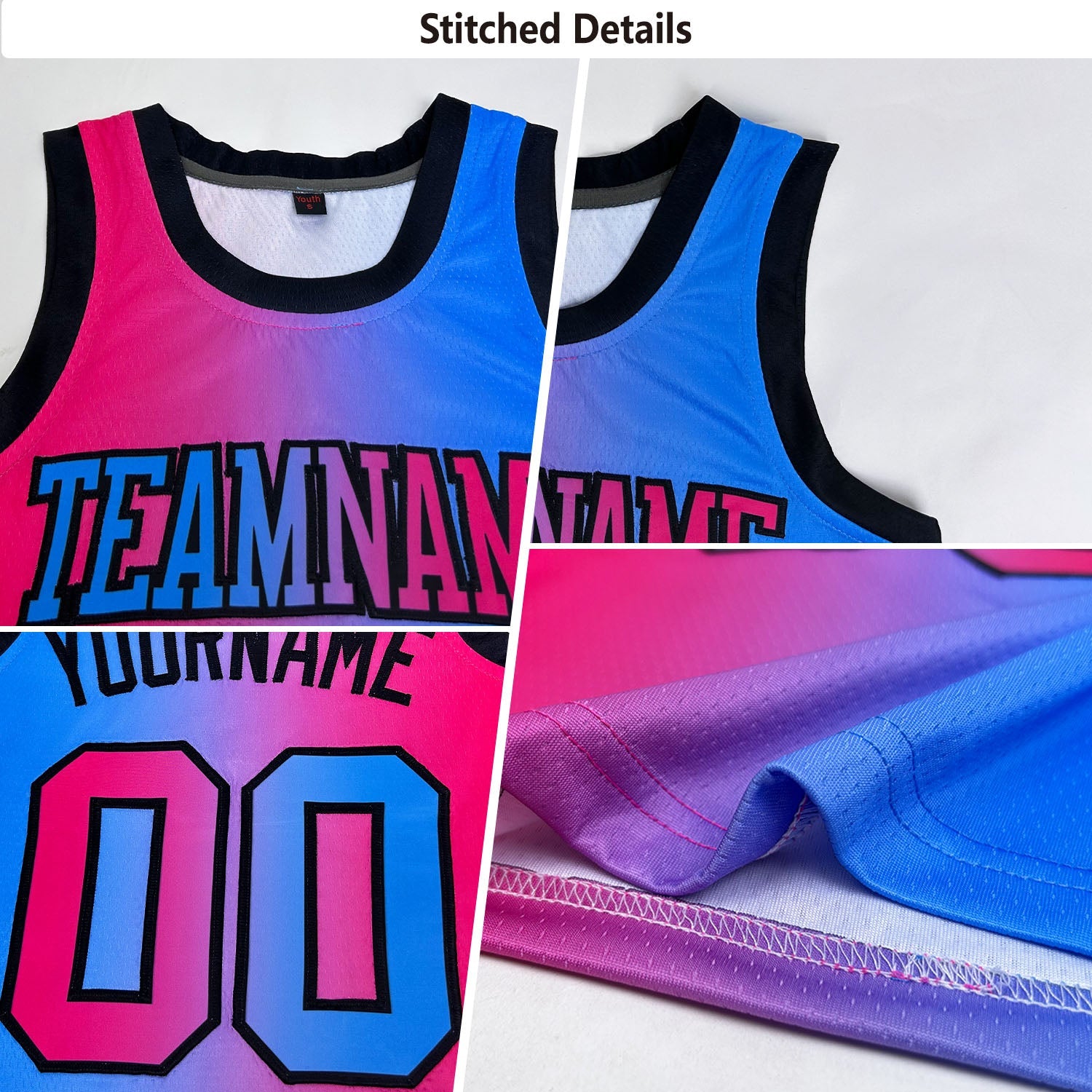 Custom Navy Powder Blue-Red Authentic Gradient Fashion Basketball Jersey