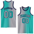 Custom Aqua Gray-Navy Authentic Gradient Fashion Basketball Jersey