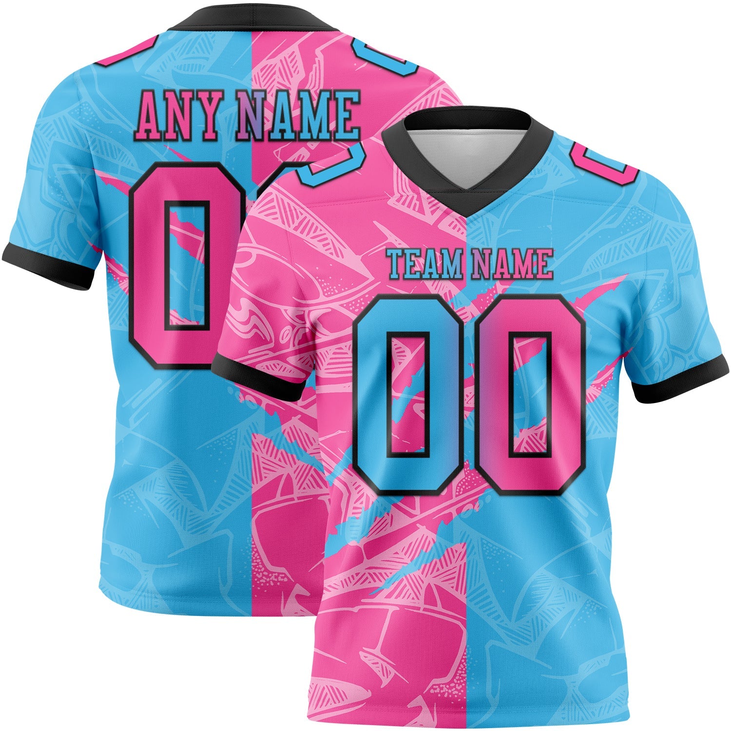 Custom Sky Blue Pink-Black Authentic Gradient Fashion Scratch Football Jersey