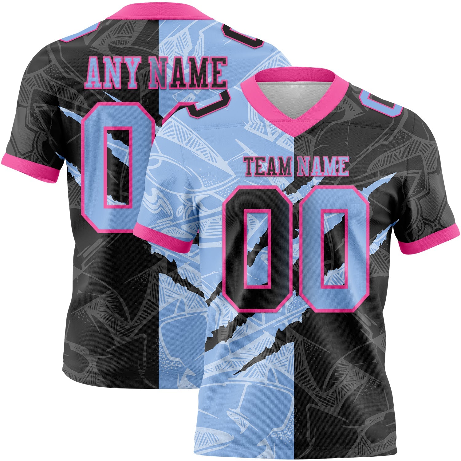 Custom Black Light Blue-Pink Authentic Gradient Fashion Scratch Football Jersey