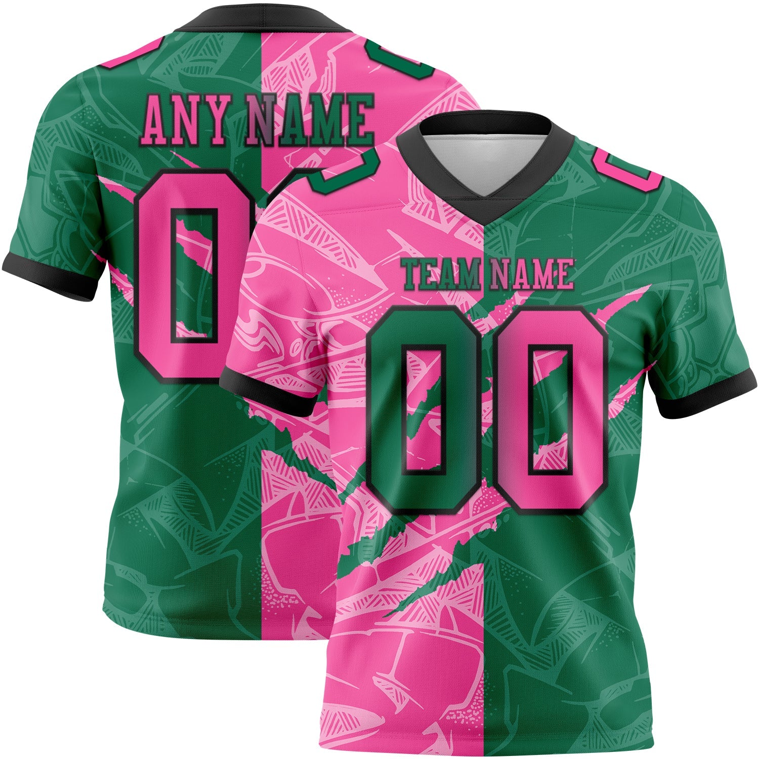 Custom Kelly Green Pink-Black Authentic Gradient Fashion Scratch Football Jersey