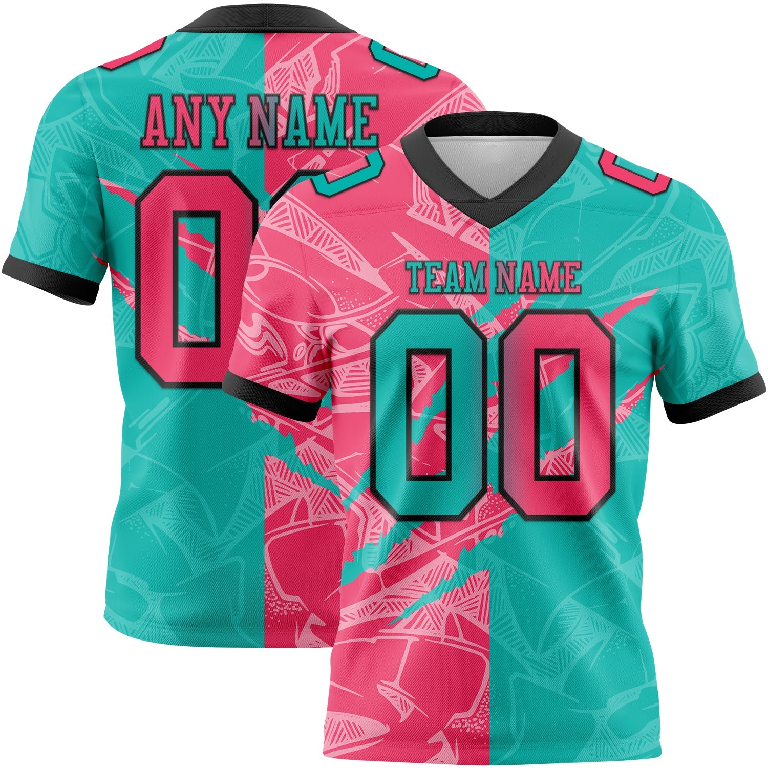 Custom Aqua Neon Pink-Black Authentic Gradient Fashion Scratch Football Jersey