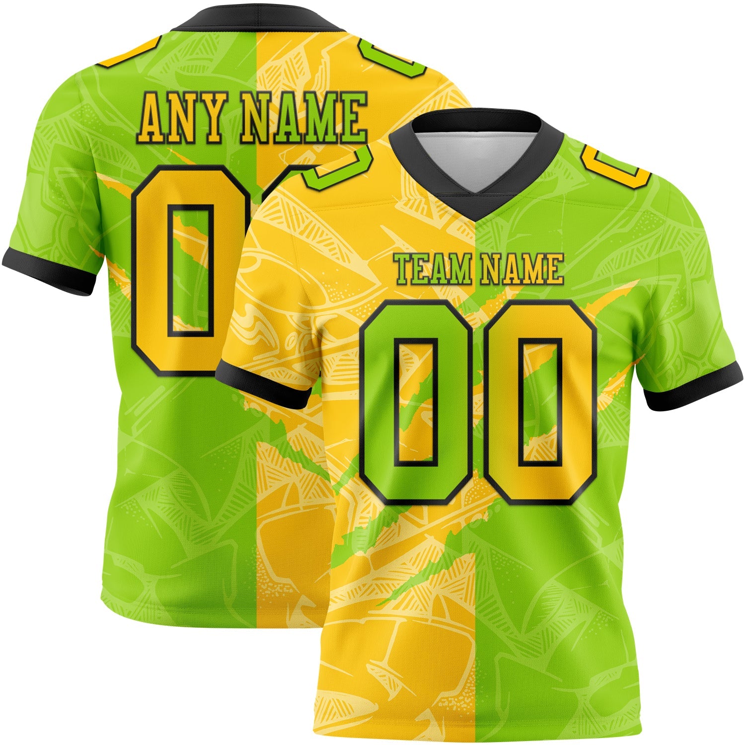 Custom Neon Green Yellow-Black Authentic Gradient Fashion Scratch Football Jersey