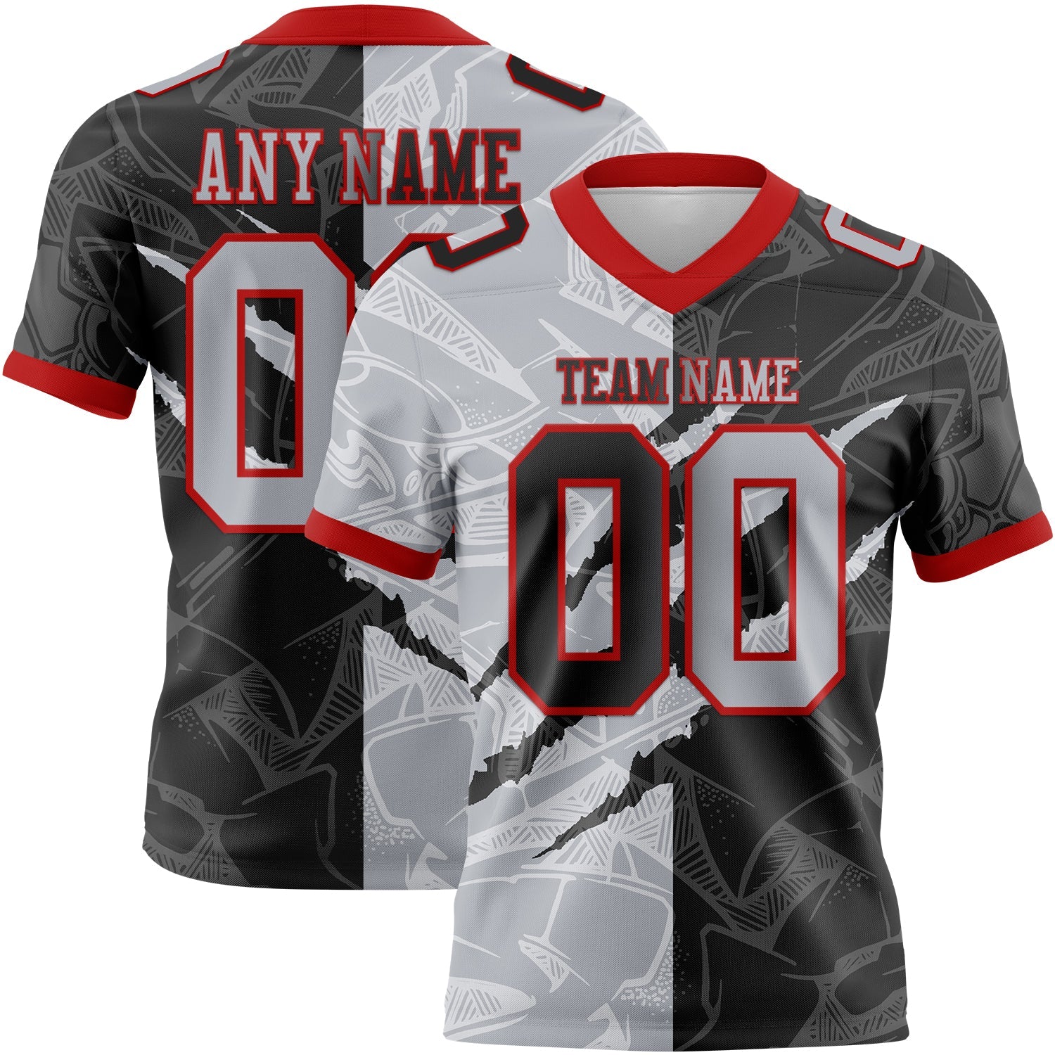 Custom Black Gray-Red Authentic Gradient Fashion Scratch Football Jersey
