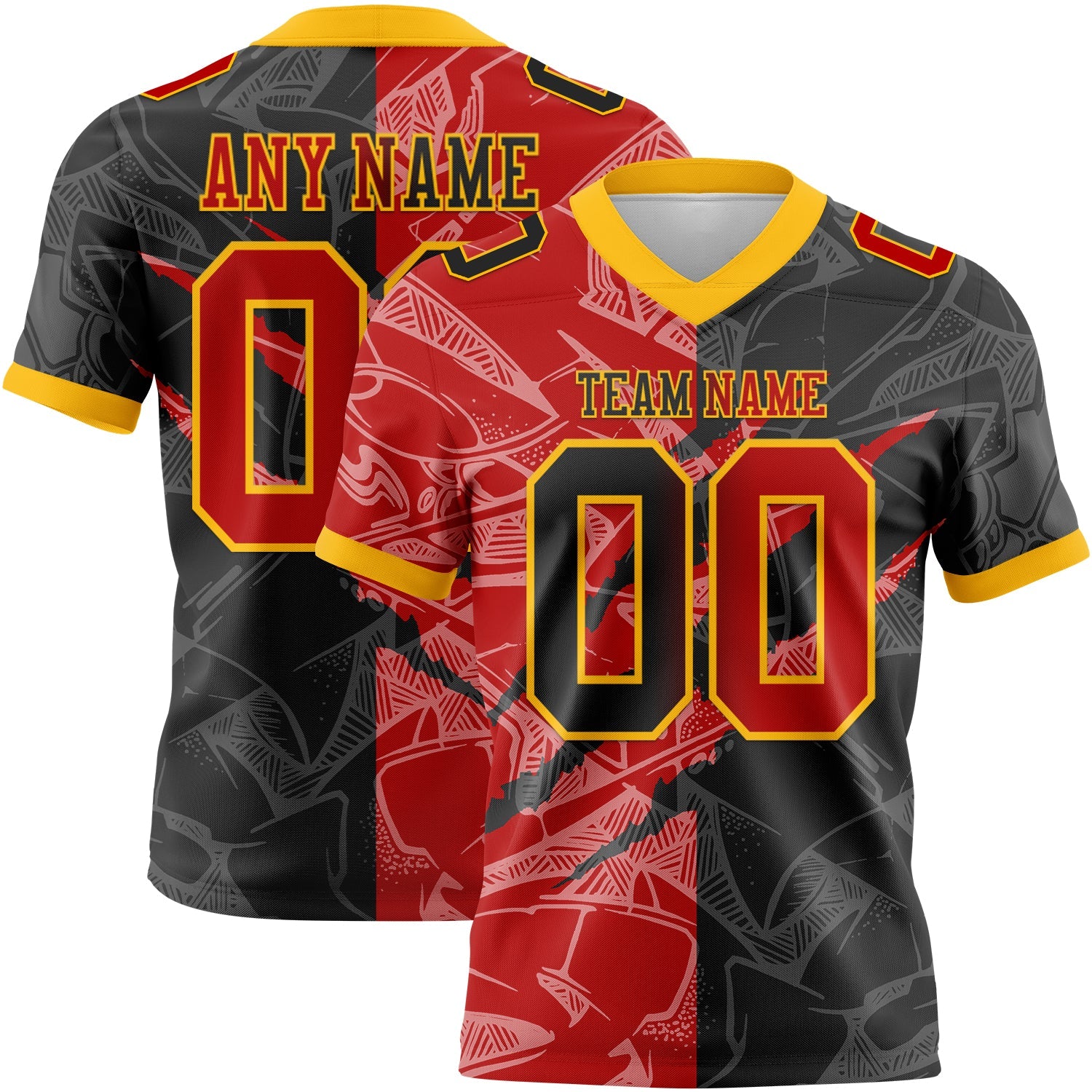 Custom Black Red-Gold Authentic Gradient Fashion Scratch Football Jersey