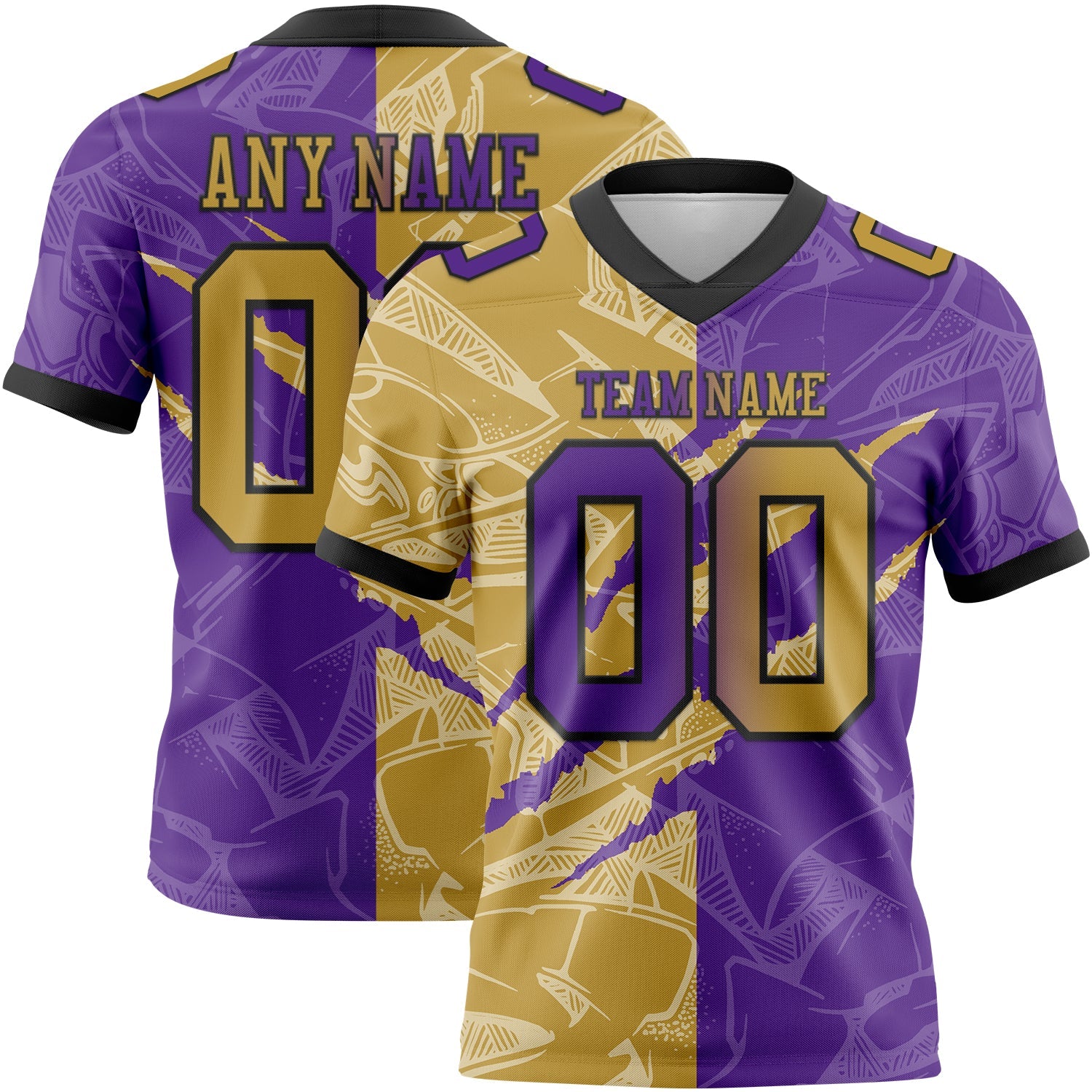 Custom Purple Old Gold-Black Authentic Gradient Fashion Scratch Football Jersey