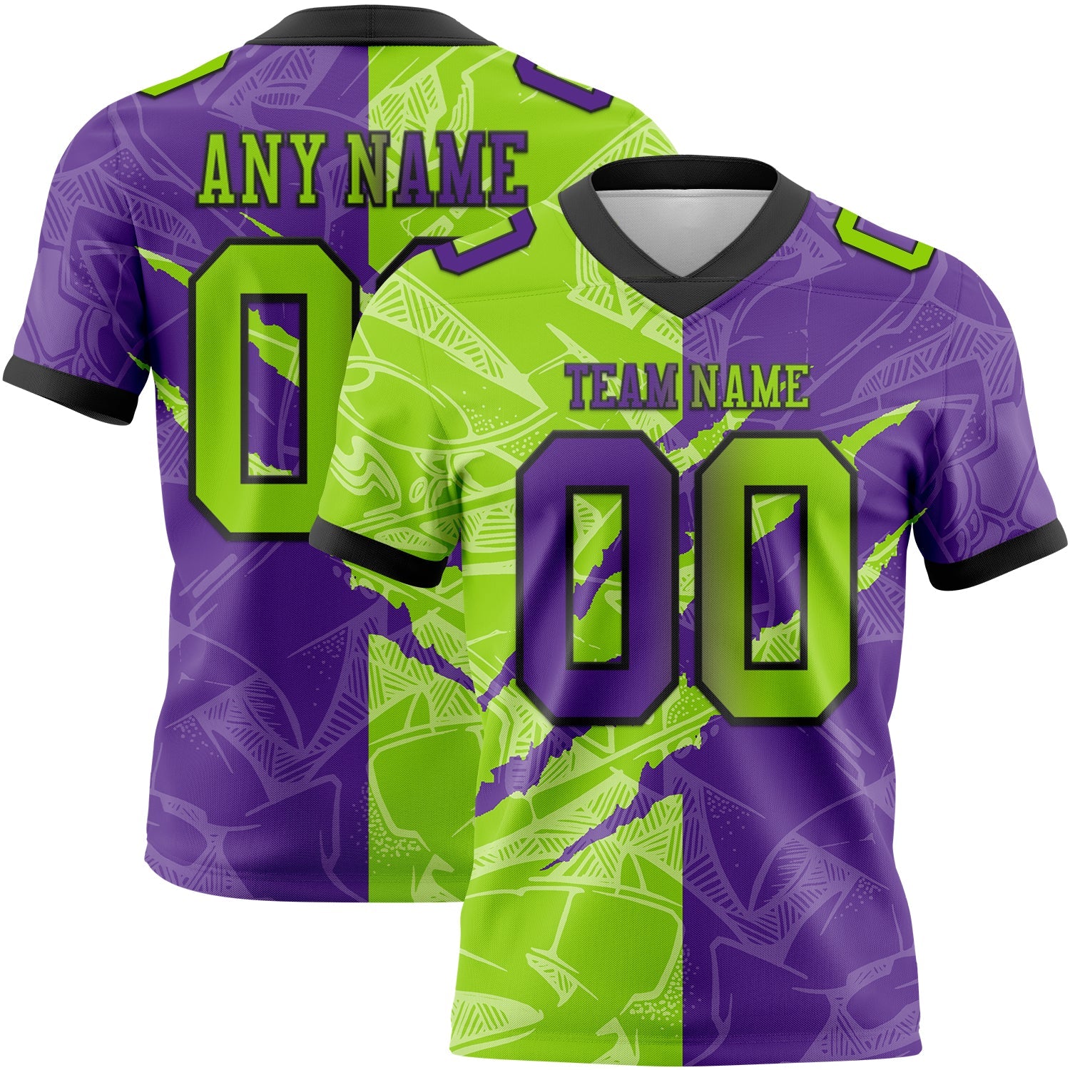 Custom Purple Neon Green-Black Authentic Gradient Fashion Scratch Football Jersey