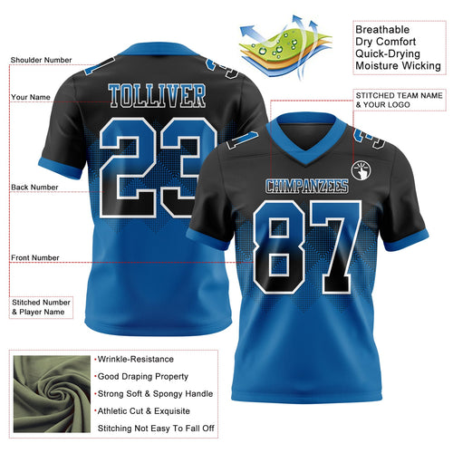 Custom Black Blue-White Authentic Gradient Square Shape Flag Football Jersey