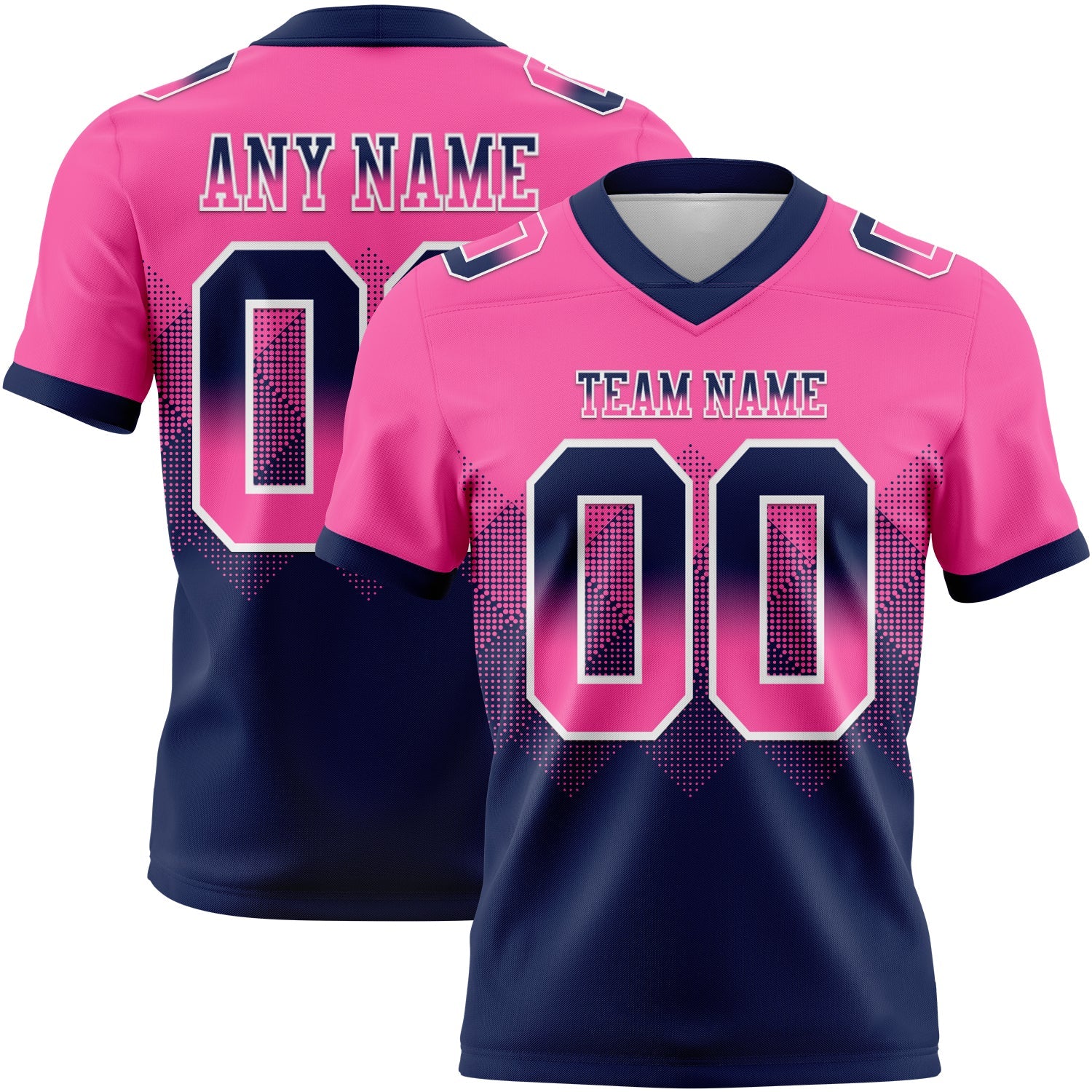 Custom Pink Navy-White Authentic Gradient Square Shape Flag Football Jersey