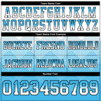 Custom White Sky Blue-Black Authentic Gradient Square Shape Flag Football Jersey