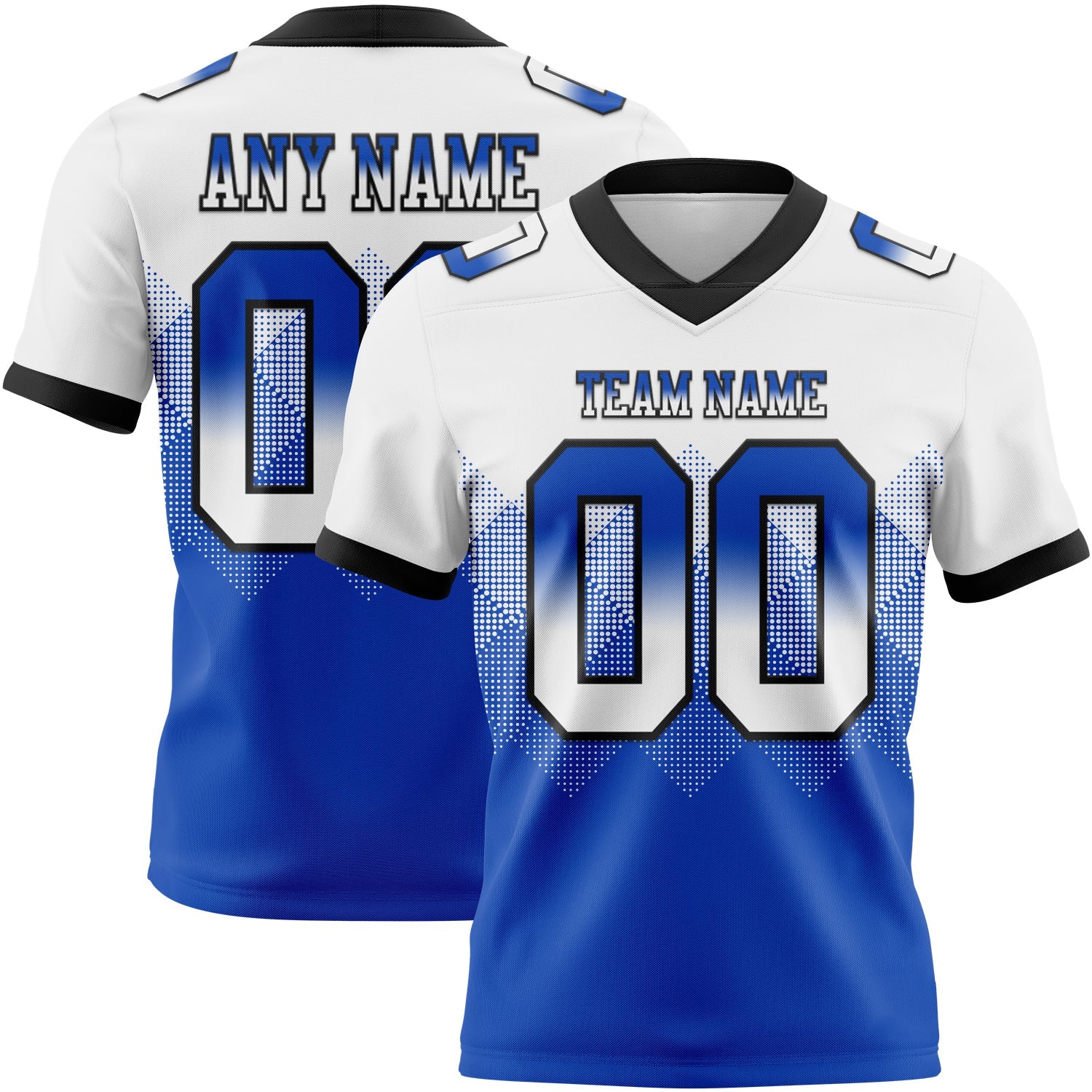 Custom White Thunder Blue-Black Authentic Gradient Square Shape Flag Football Jersey