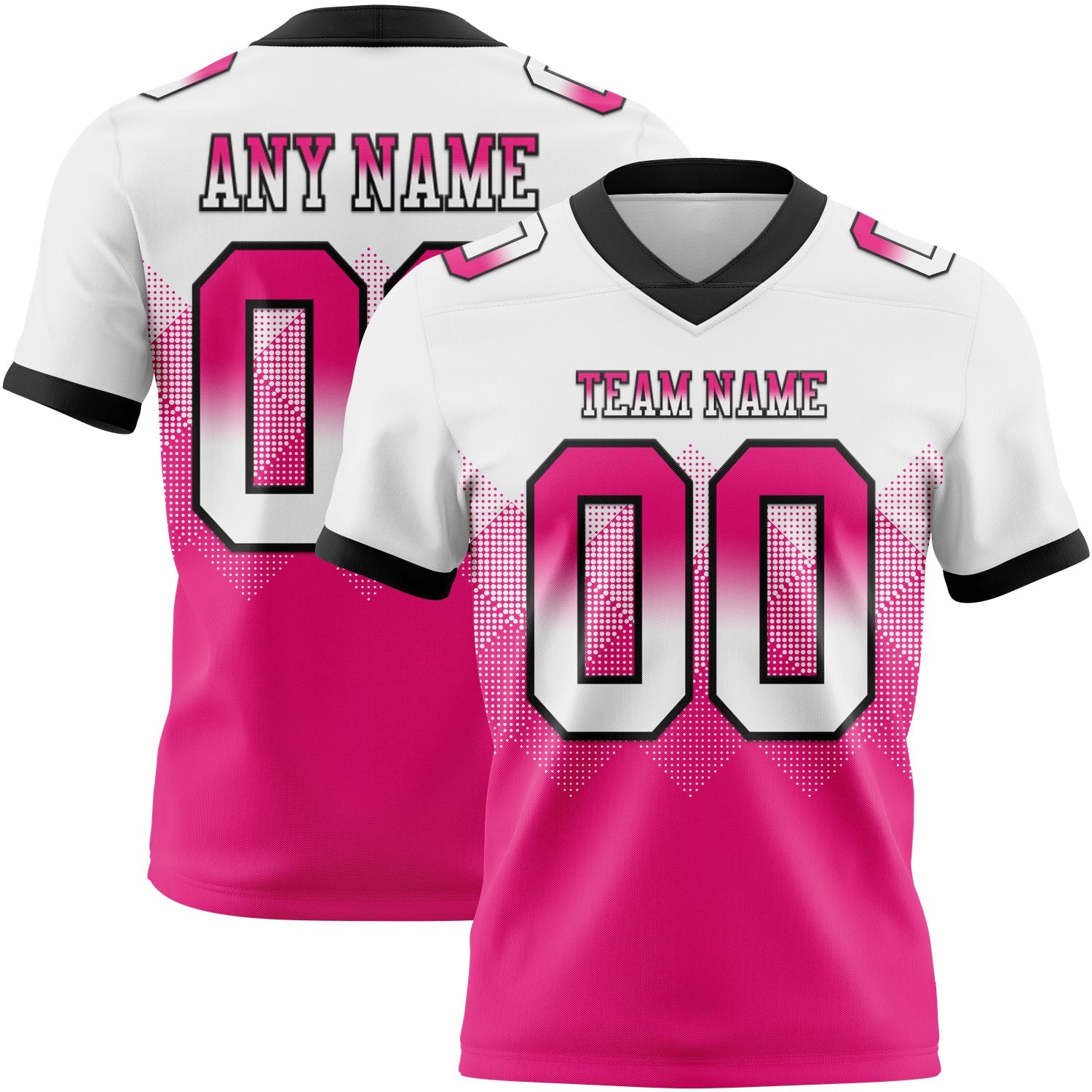 Custom White Hot Pink-Black Authentic Gradient Square Shape Flag Football Jersey
