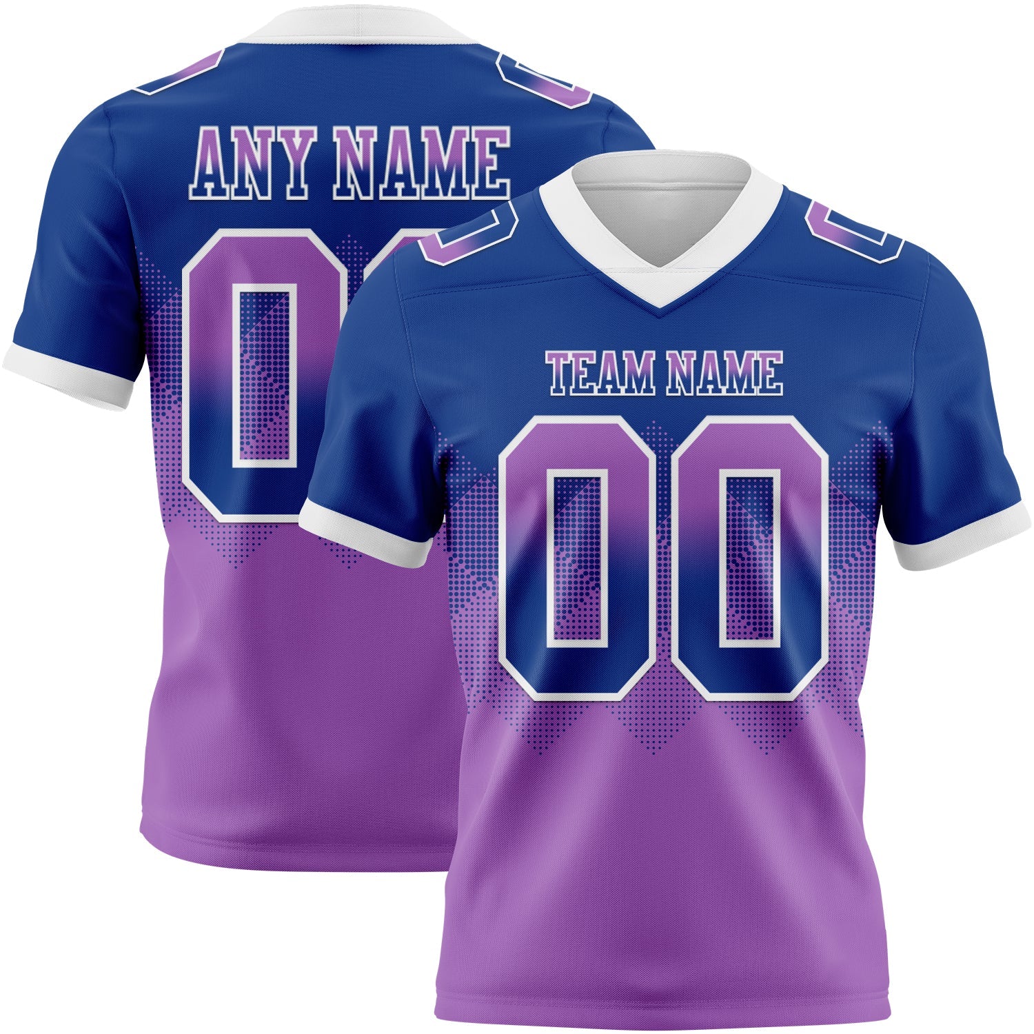 Custom Royal Medium Purple-White Authentic Gradient Square Shape Flag Football Jersey