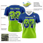 Custom Royal Neon Green-White Authentic Gradient Square Shape Flag Football Jersey