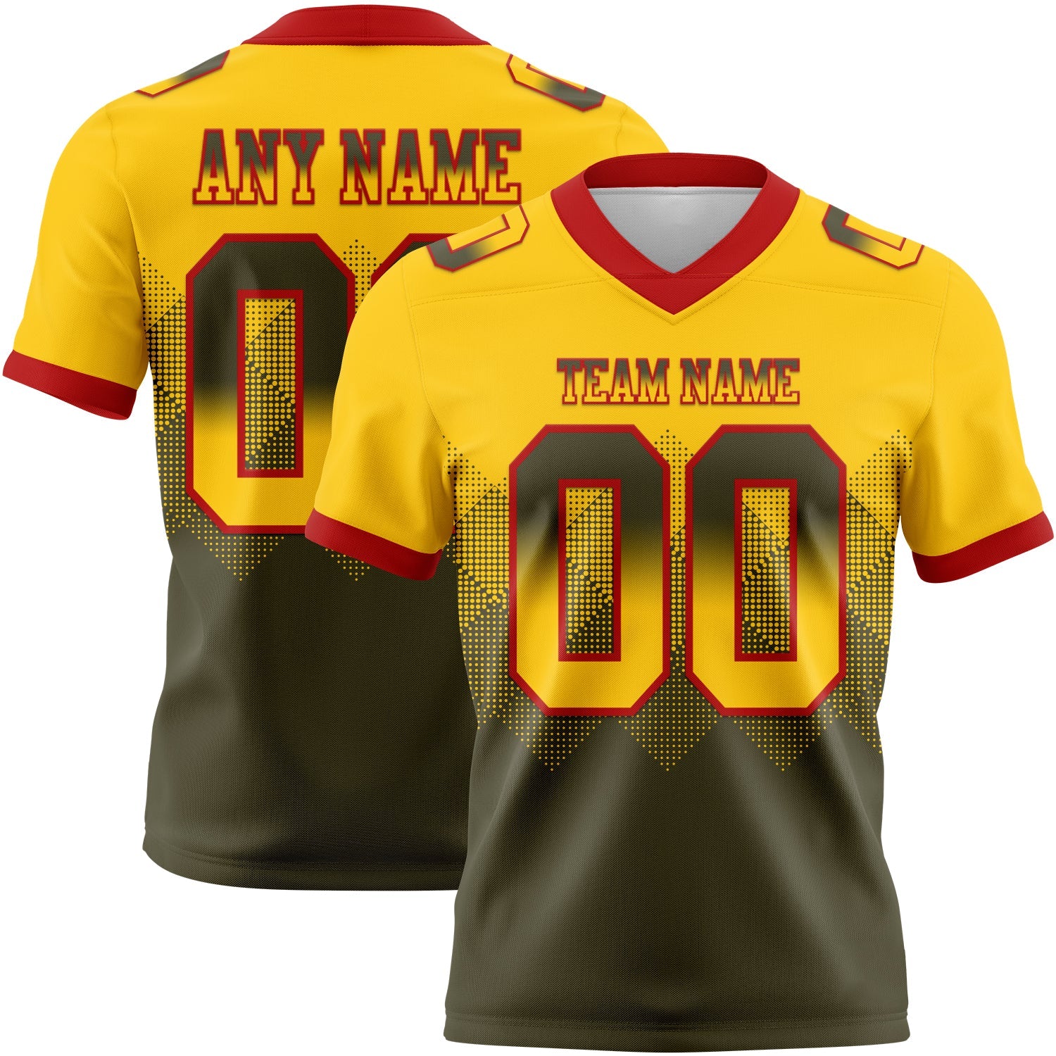 Custom Yellow Olive-Red Authentic Gradient Square Shape Flag Football Jersey