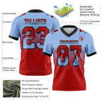 Custom Light Blue Red-Black Authentic Gradient Square Shape Flag Football Jersey