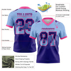 Custom Light Blue Dark Purple-Pink Authentic Gradient Square Shape Flag Football Jersey