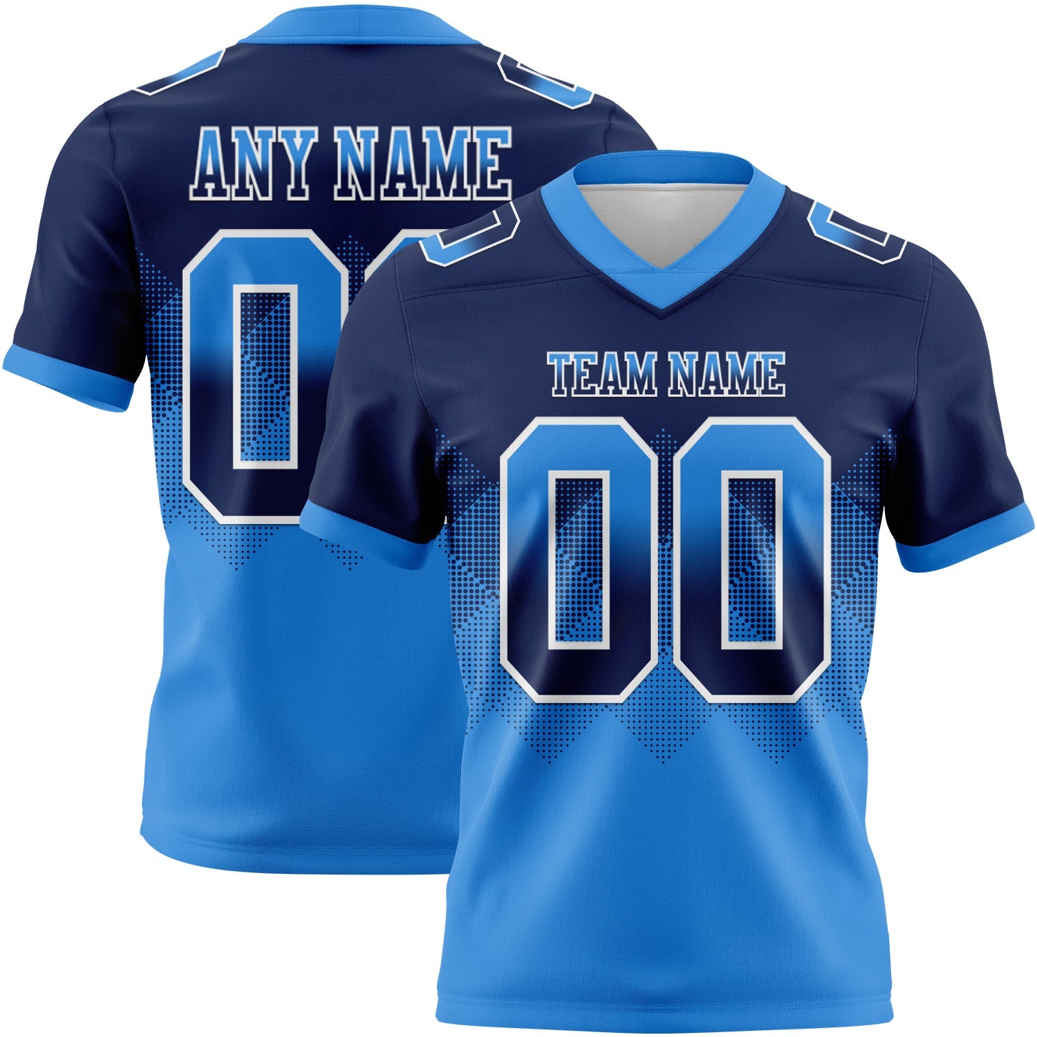Custom Navy Powder Blue-White Authentic Gradient Square Shape Flag Football Jersey
