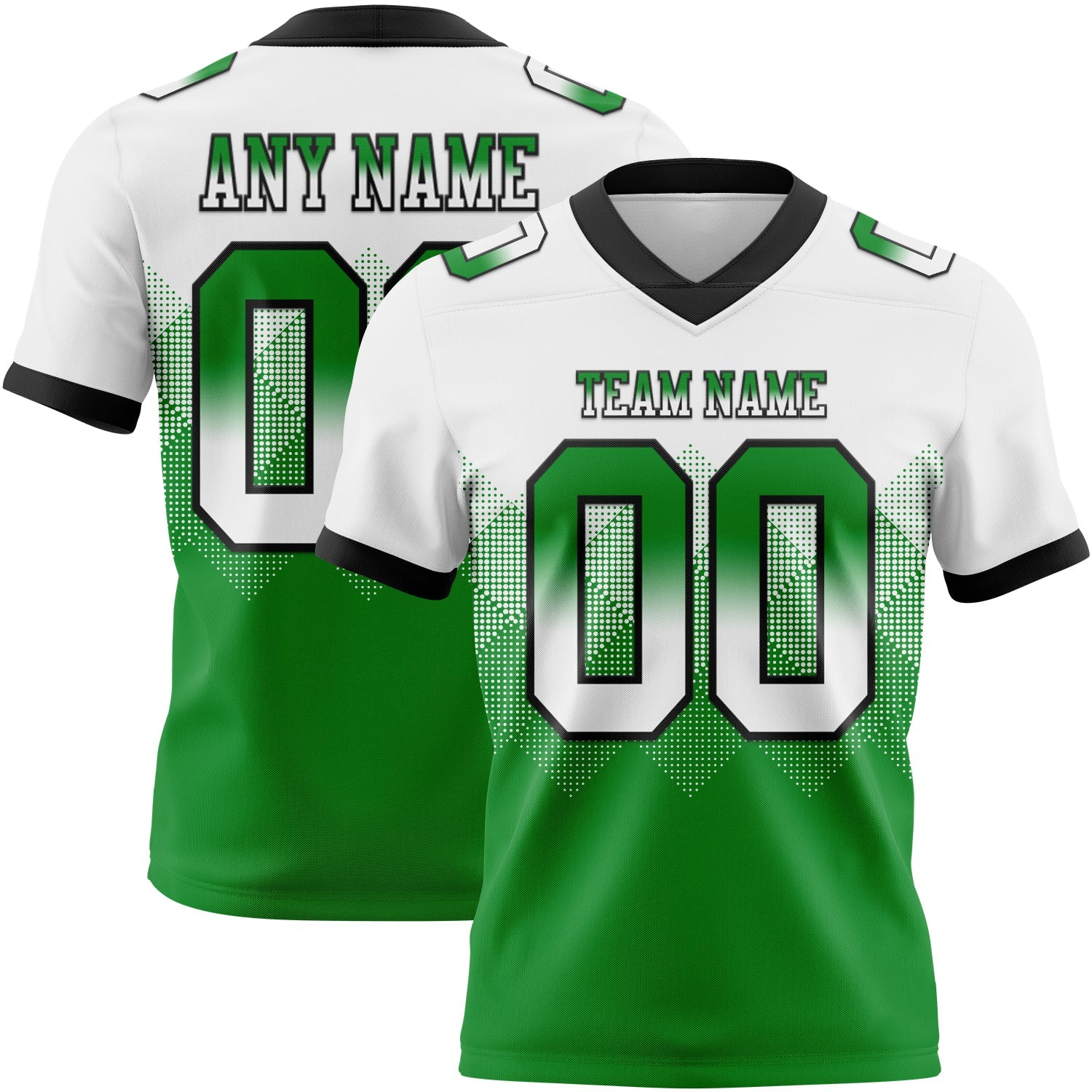 Custom White Grass Green-Black Authentic Gradient Square Shape Flag Football Jersey