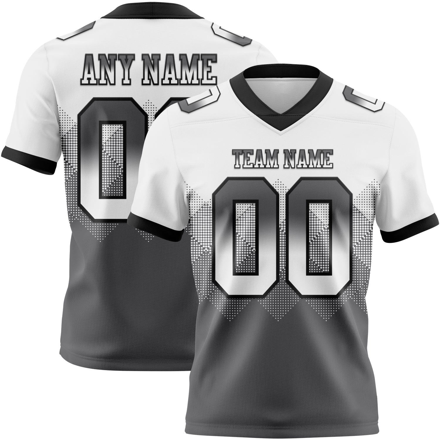 Custom White Steel Gray-Black Authentic Gradient Square Shape Flag Football Jersey