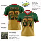 Custom Green Old Gold-Red Authentic Gradient Square Shape Flag Football Jersey