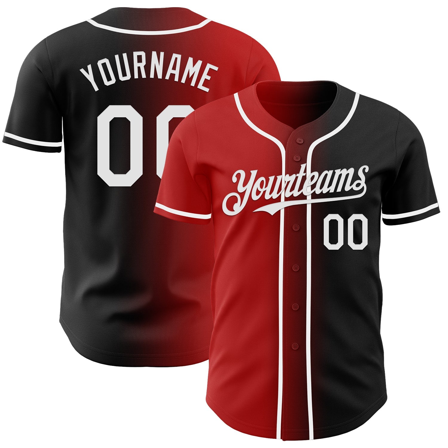 Custom Black White-Red Authentic Gradient Fashion Baseball Jersey
