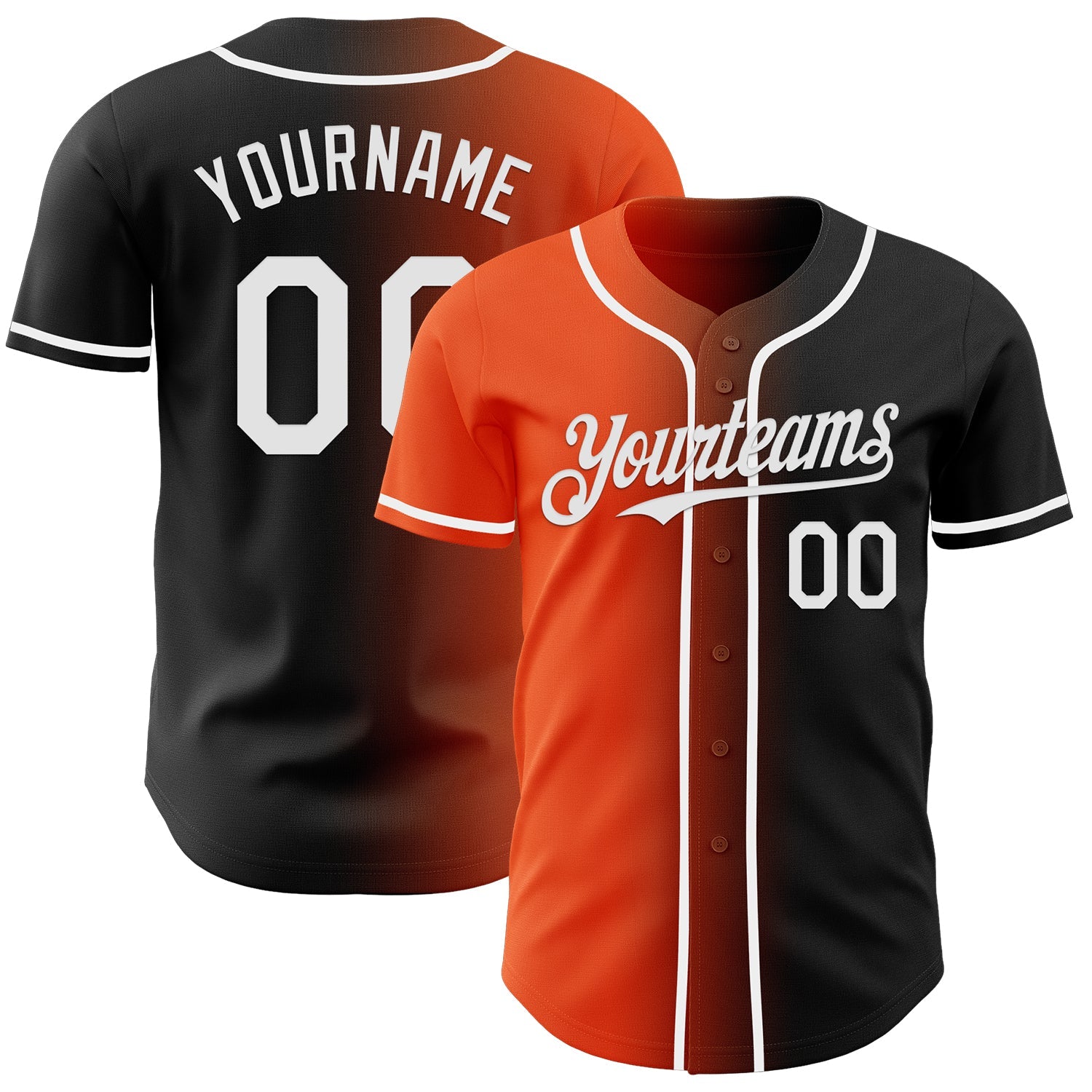 Custom Black White-Orange Authentic Gradient Fashion Baseball Jersey
