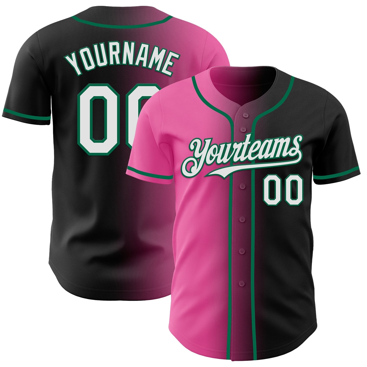 Custom Black White Pink-Kelly Green Authentic Gradient Fashion Baseball Jersey
