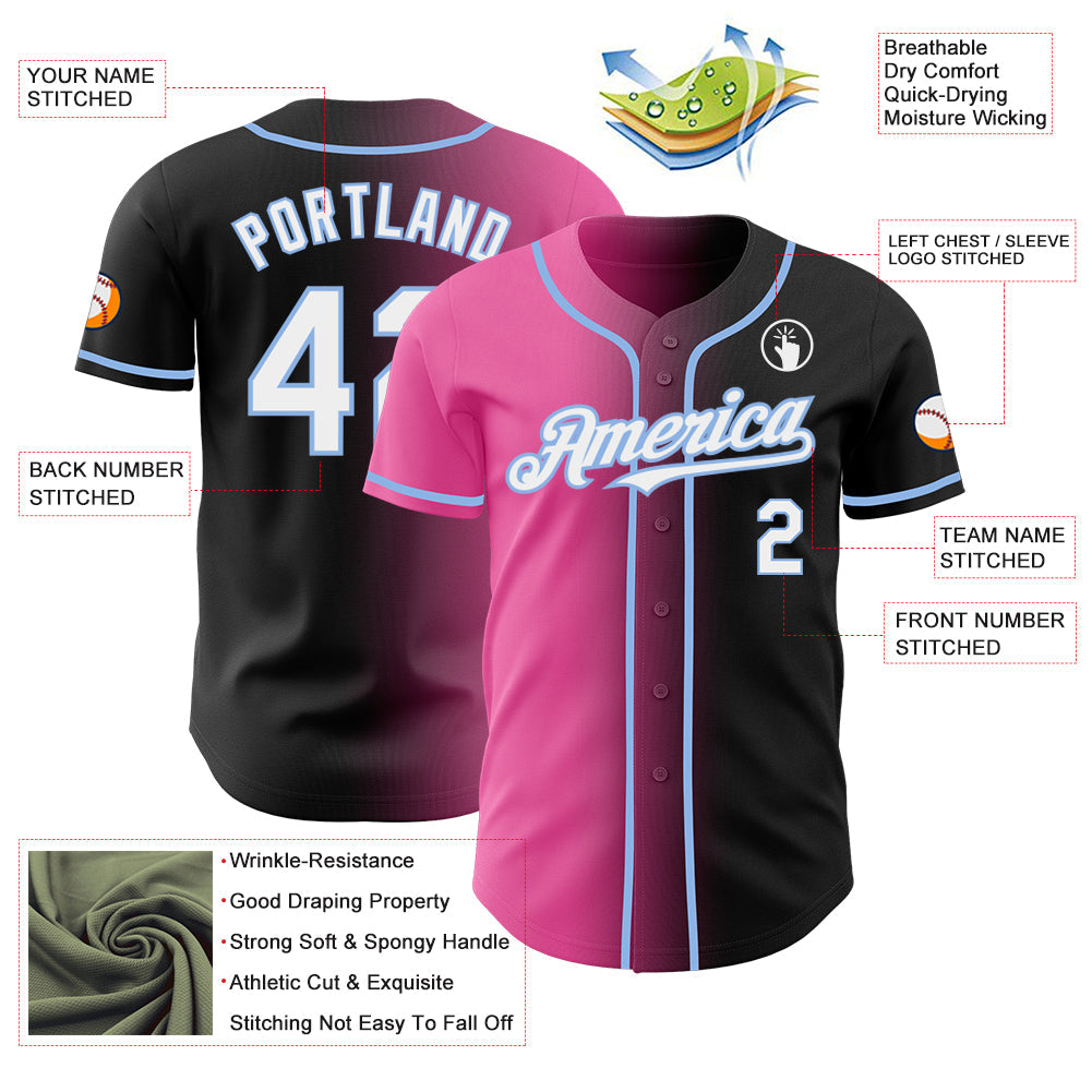 Custom Black White Pink-Light Blue Authentic Gradient Fashion Baseball Jersey