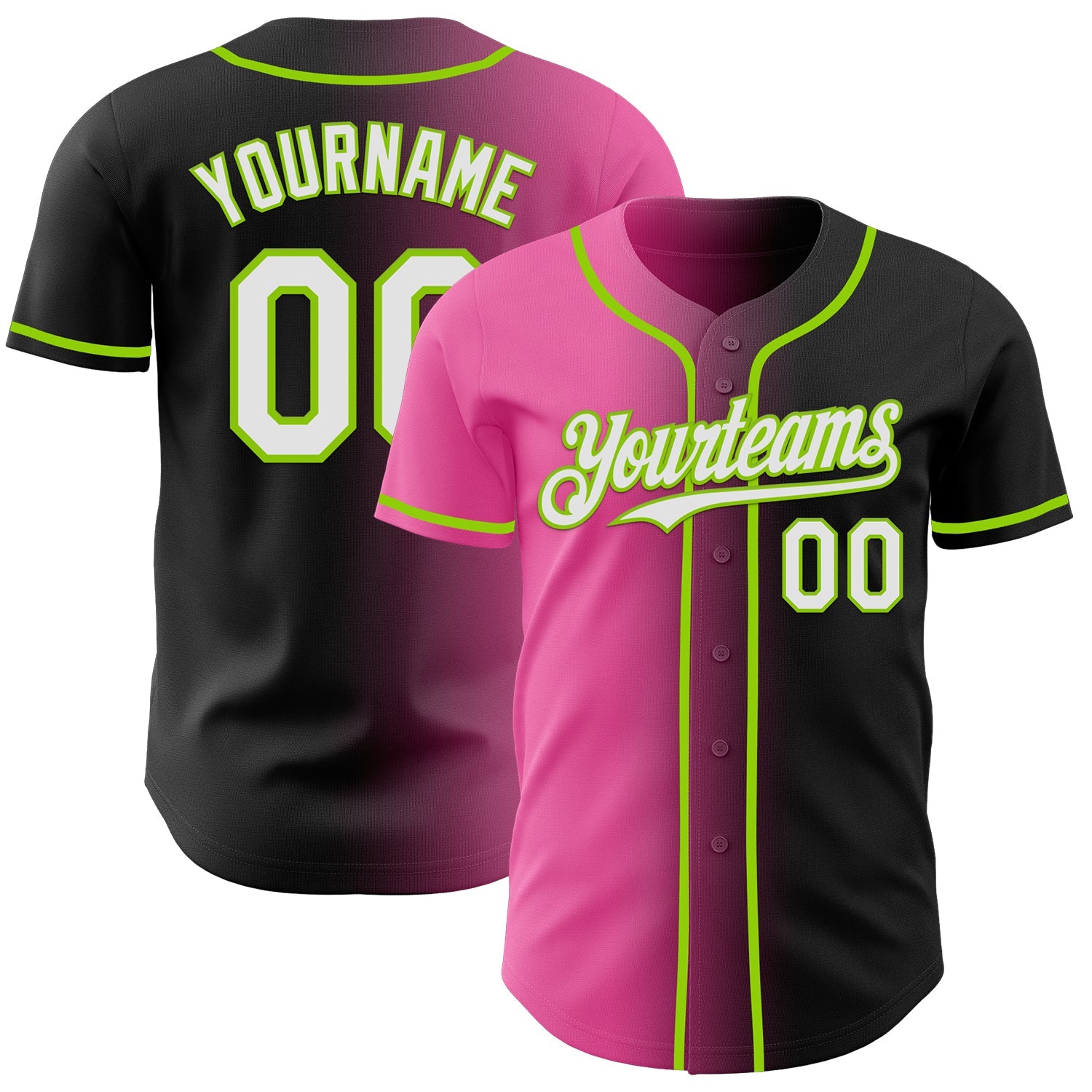 Custom Black White Pink-Neon Green Authentic Gradient Fashion Baseball Jersey