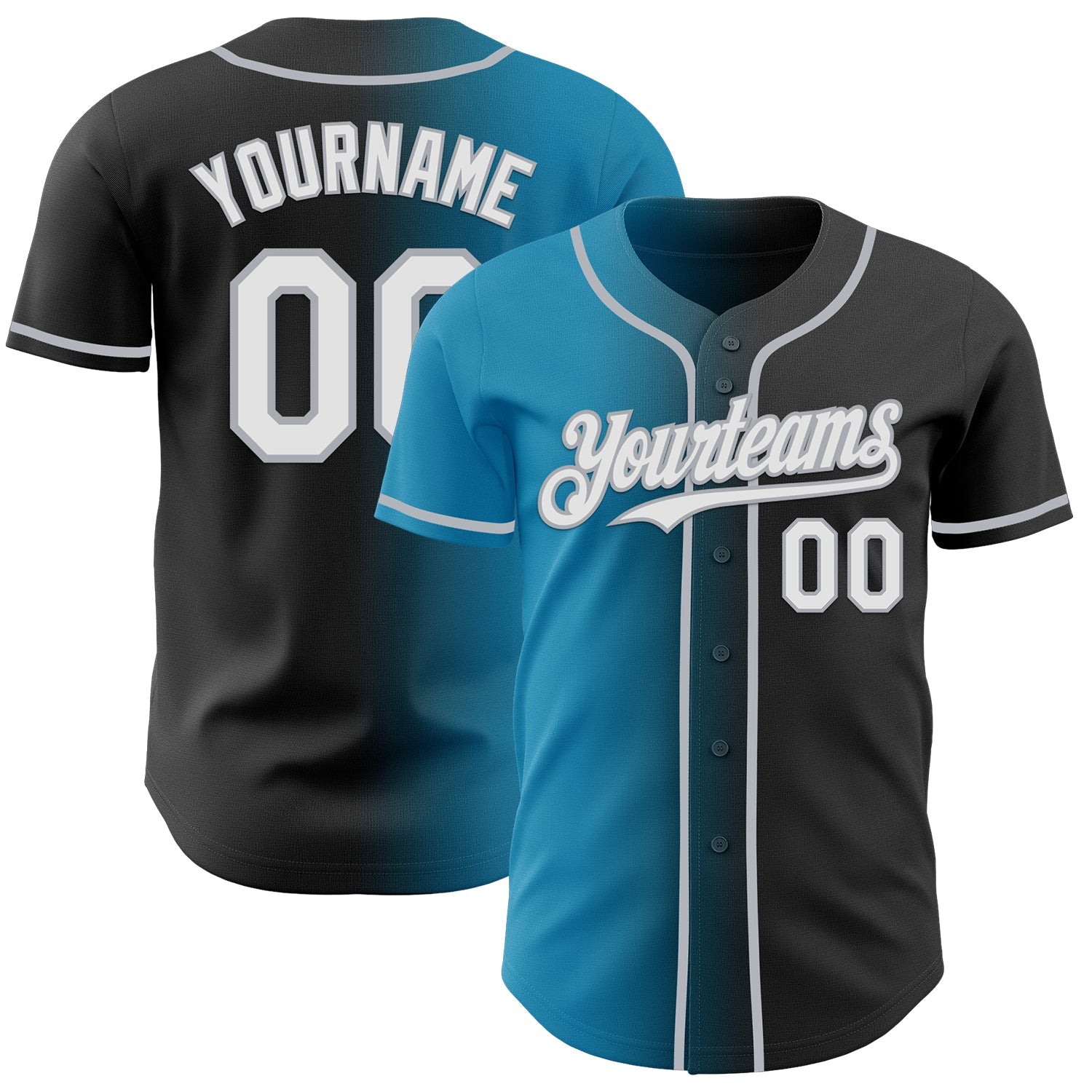 Custom Black White Panther Blue-Gray Authentic Gradient Fashion Baseball Jersey
