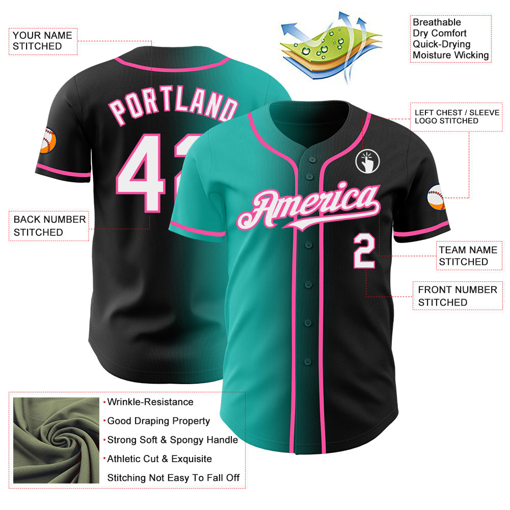 Custom Black White Aqua-Pink Authentic Gradient Fashion Baseball Jersey