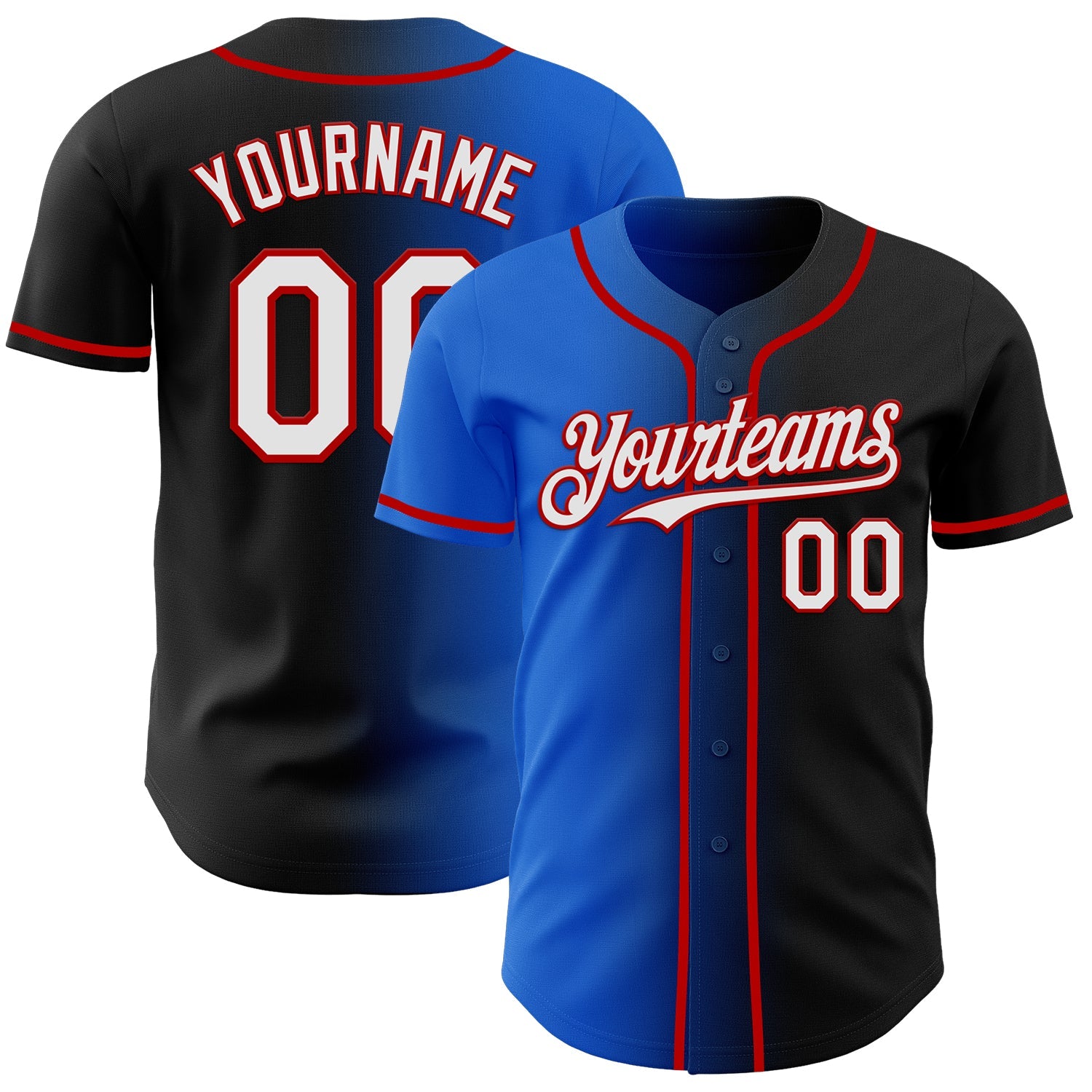 Custom Black White Thunder Blue-Red Authentic Gradient Fashion Baseball Jersey